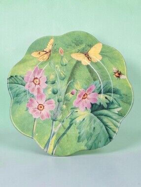 Spode Floral Haven Canopy Plate Pink Flowers Yellow Butterfly Bee Porcelain